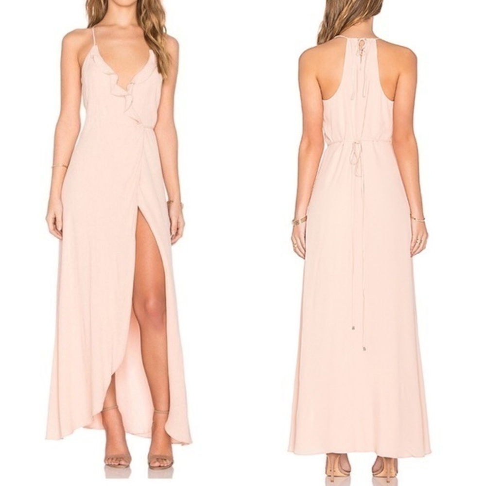 Lovers + Friends Peachy Pink Nostalgia Ruffle Wrap Maxi Dress